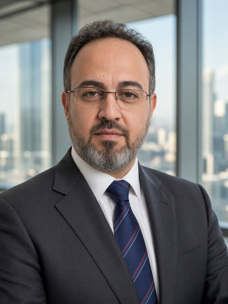 Portrait of Mani Majd in a suit jacket and tie